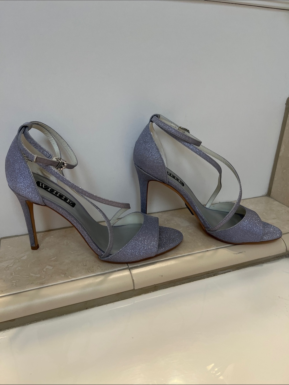 White by Vera Wang Lilac Glitter Strappy Stiletto Sandals